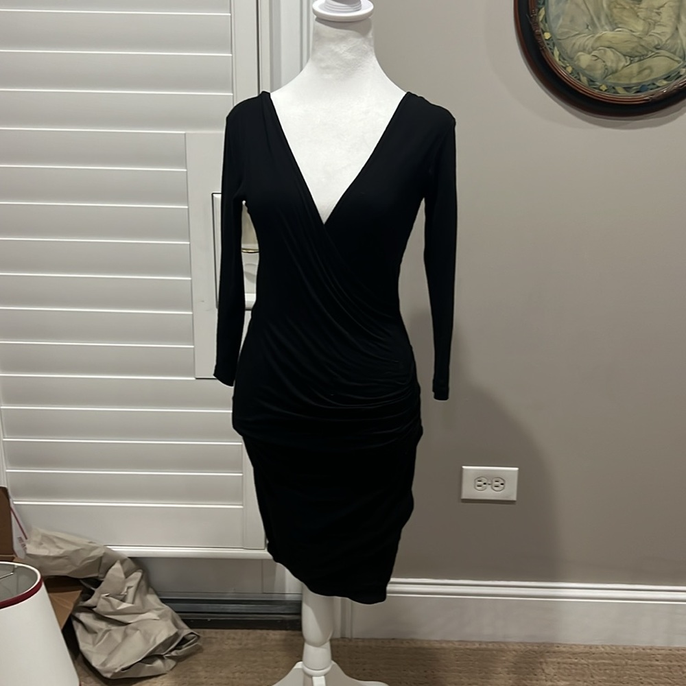 James Perse Long Sleeve Form Fitting Cross Front Ruched Dress Women's 1, Small